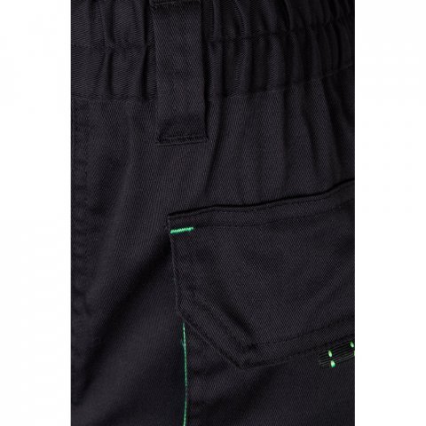 VL FIDES. Dvojfarebn&eacute; elastick&eacute; nohavice s viacer&yacute;mi vreckami (240 g/m&sup2;) z bavlny (46 %), EME (38 %) a polyesteru (16 %) - Čierna/Zelen&aacute;
