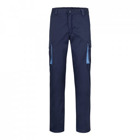 VL FIDES. Dvojfarebn&eacute; elastick&eacute; nohavice s viacer&yacute;mi vreckami (240 g/m&sup2;) z bavlny (46 %), EME (38 %) a polyesteru (16 %) - Modr&aacute;/Svetlomodr&aacute;