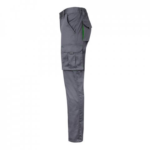 VL FIDES. Dvojfarebn&eacute; elastick&eacute; nohavice s viacer&yacute;mi vreckami (240 g/m&sup2;) z bavlny (46 %), EME (38 %) a polyesteru (16 %) - Siv&aacute;/Zelen&aacute;