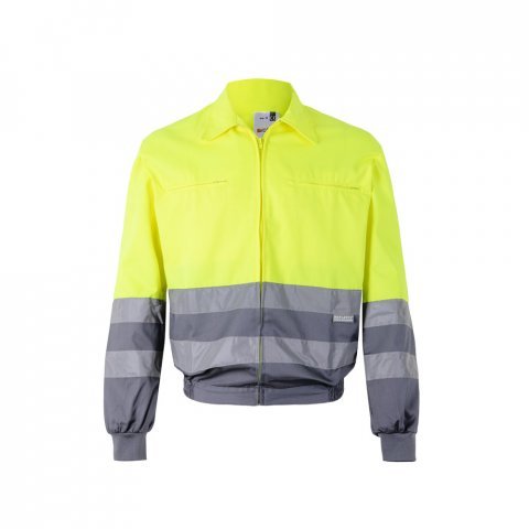 VL NEPTUNE. Casaco bicolor de sarja (210g/m&sup2;) em poli&eacute;ster (80%) e algod&atilde;o (20%) - Cinzento/Amarelo