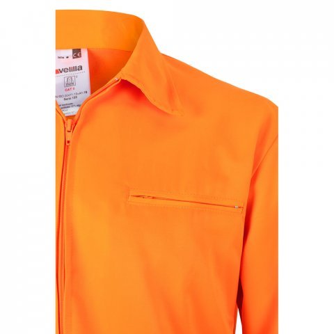 VL NEPTUNE. Casaco bicolor de sarja (210g/m&sup2;) em poli&eacute;ster (80%) e algod&atilde;o (20%) - Azul marinho/Laranja