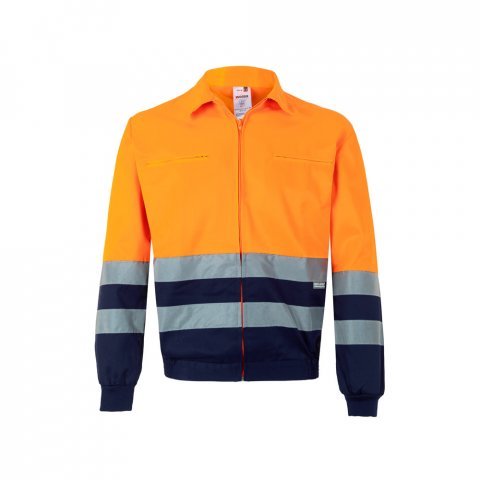 VL NEPTUNE. Casaco bicolor de sarja (210g/m&sup2;) em poli&eacute;ster (80%) e algod&atilde;o (20%) - Azul marinho/Laranja
