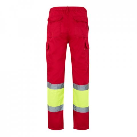 VL POSEIDON. Pantaloni din twill bicolor cu buzunare multiple (210 g/m&sup2;), din bumbac (20%) și poliester (80%) - Roșu/Galben