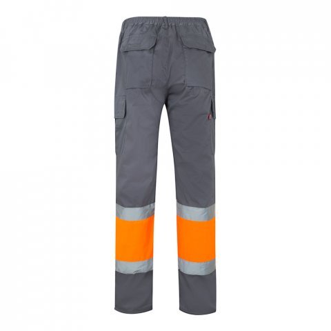 VL POSEIDON. Pantaloni din twill bicolor cu buzunare multiple (210 g/m&sup2;), din bumbac (20%) și poliester (80%) - Gri/Portocaliu