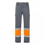 VL POSEIDON. Pantaloni din twill bicolor cu buzunare multiple (210 g/m&sup2;), din bumbac (20%) și poliester (80%) - Gri/Portocaliu