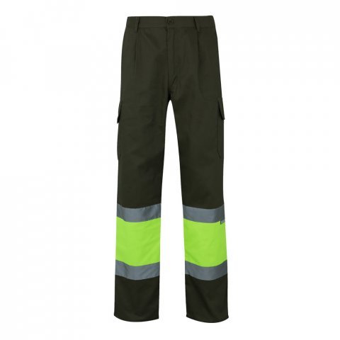 VL POSEIDON. Pantaloni din twill bicolor cu buzunare multiple (210 g/m&sup2;), din bumbac (20%) și poliester (80%) - Verde armată/Galben
