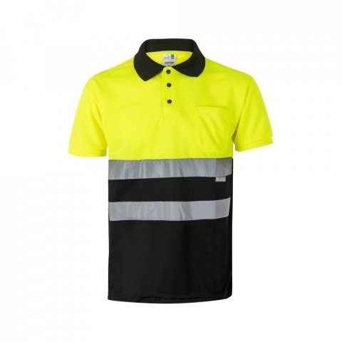 VL CUPID. Polo bicolor ojo de p&aacute;jaro (160g/m&sup2;) con manga corta, en poli&eacute;ster (100%) - Negro/Amarillo