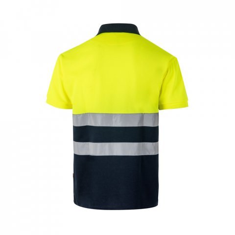 VL CUPID. Polo bicolor ojo de p&aacute;jaro (160g/m&sup2;) con manga corta, en poli&eacute;ster (100%) - Azul marino/Amarillo