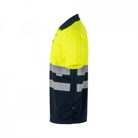 VL CUPID. Polo bicolor ojo de p&aacute;jaro (160g/m&sup2;) con manga corta, en poli&eacute;ster (100%) - Azul marino/Amarillo