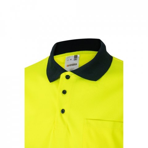 VL CUPID. Polo bicolor ojo de p&aacute;jaro (160g/m&sup2;) con manga corta, en poli&eacute;ster (100%) - Azul marino/Amarillo