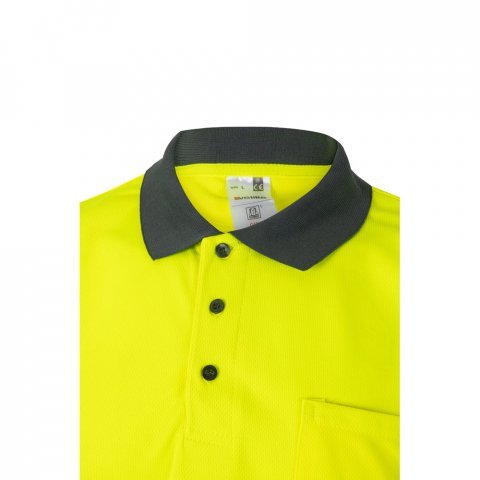 VL CUPID. Polo bicolor ojo de p&aacute;jaro (160g/m&sup2;) con manga corta, en poli&eacute;ster (100%) - Gris/Amarillo