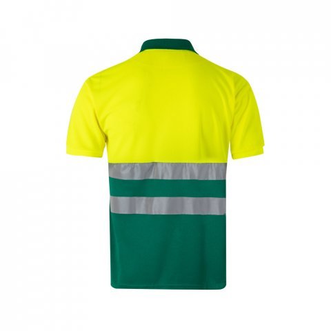 VL CUPID. Polo bicolor ojo de p&aacute;jaro (160g/m&sup2;) con manga corta, en poli&eacute;ster (100%) - Verde/Amarillo