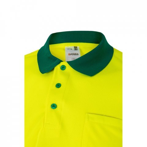 VL CUPID. Polo bicolor ojo de p&aacute;jaro (160g/m&sup2;) con manga corta, en poli&eacute;ster (100%) - Verde/Amarillo
