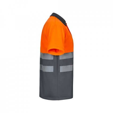 VL CUPID. Polo bicolor ojo de p&aacute;jaro (160g/m&sup2;) con manga corta, en poli&eacute;ster (100%) - Gris/Naranja