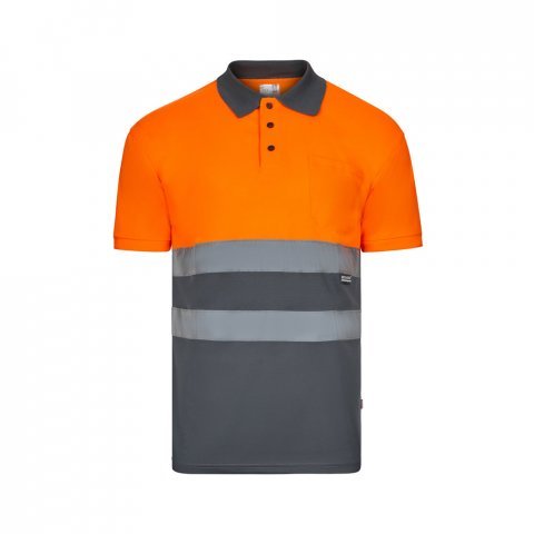 VL CUPID. Polo bicolor ojo de p&aacute;jaro (160g/m&sup2;) con manga corta, en poli&eacute;ster (100%) - Gris/Naranja