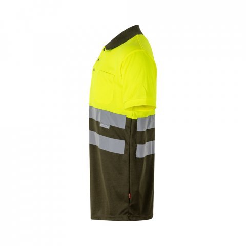 VL CUPID. Polo bicolor ojo de p&aacute;jaro (160g/m&sup2;) con manga corta, en poli&eacute;ster (100%) - Verde militar/Amarillo