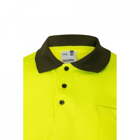 VL CUPID. Polo bicolor ojo de p&aacute;jaro (160g/m&sup2;) con manga corta, en poli&eacute;ster (100%) - Verde militar/Amarillo
