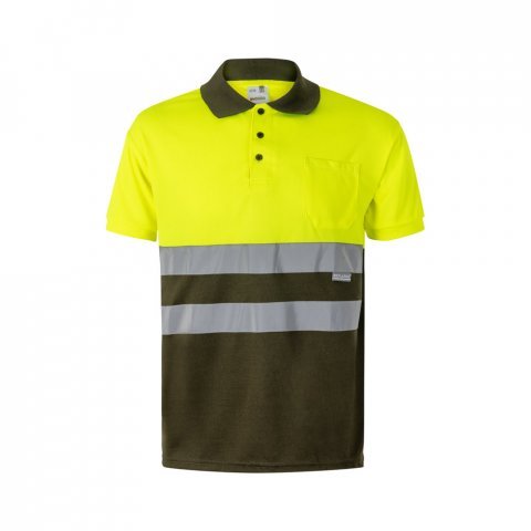 VL CUPID. Polo bicolor ojo de p&aacute;jaro (160g/m&sup2;) con manga corta, en poli&eacute;ster (100%) - Verde militar/Amarillo