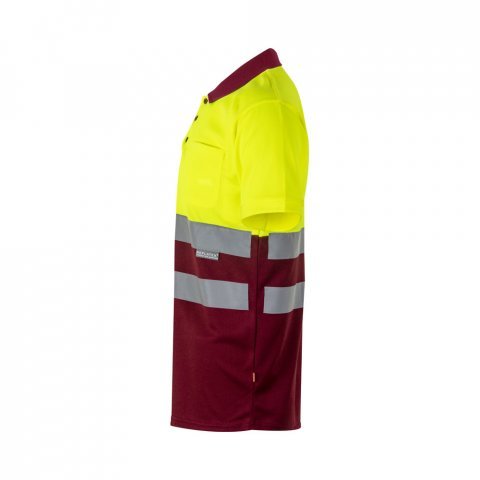 VL CUPID. Polo bicolor ojo de p&aacute;jaro (160g/m&sup2;) con manga corta, en poli&eacute;ster (100%) - Burdeos/Amarillo
