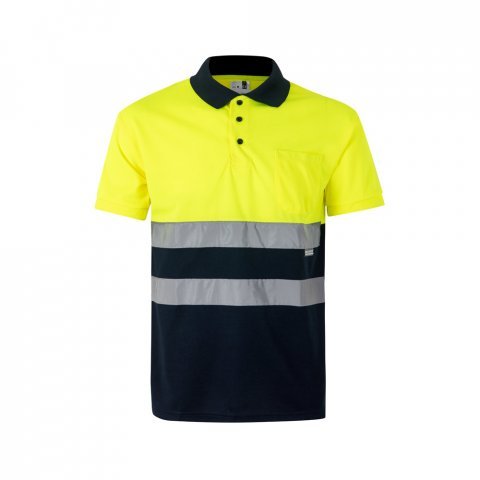 VL CUPID LARGE. Zweifarbiges Poloshirt im Bird-Eye-Design (160g/m&sup2;) mit kurzen &Auml;rmeln, aus Polyester (100%) - Marineblau/Gelb