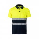 VL CUPID LARGE. Zweifarbiges Poloshirt im Bird-Eye-Design (160g/m&sup2;) mit kurzen &Auml;rmeln, aus Polyester (100%) - Marineblau/Gelb