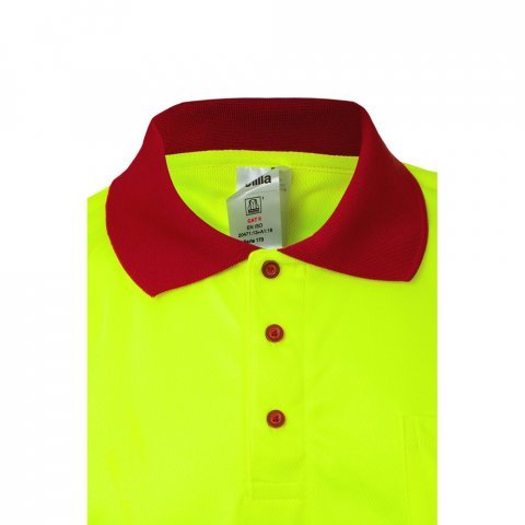 VL CUPID LARGE. Zweifarbiges Poloshirt im Bird-Eye-Design (160g/m&sup2;) mit kurzen &Auml;rmeln, aus Polyester (100%) - Rot/Gelb