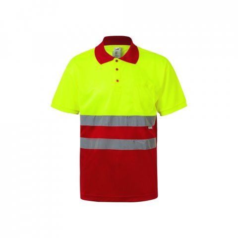 VL CUPID LARGE. Zweifarbiges Poloshirt im Bird-Eye-Design (160g/m&sup2;) mit kurzen &Auml;rmeln, aus Polyester (100%) - Rot/Gelb
