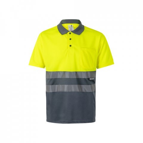 VL CUPID LARGE. Zweifarbiges Poloshirt im Bird-Eye-Design (160g/m&sup2;) mit kurzen &Auml;rmeln, aus Polyester (100%) - Grau/Gelb
