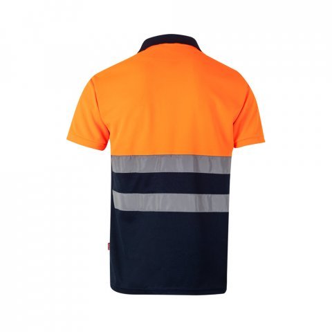VL CUPID LARGE. Zweifarbiges Poloshirt im Bird-Eye-Design (160g/m&sup2;) mit kurzen &Auml;rmeln, aus Polyester (100%) - Marineblau/Orange