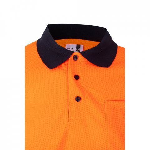 VL CUPID LARGE. Zweifarbiges Poloshirt im Bird-Eye-Design (160g/m&sup2;) mit kurzen &Auml;rmeln, aus Polyester (100%) - Marineblau/Orange
