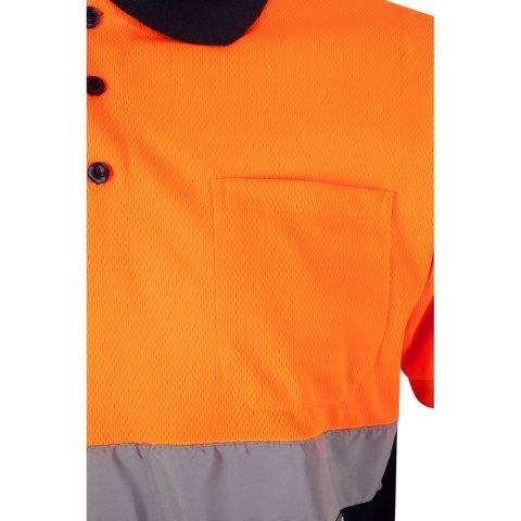 VL CUPID LARGE. Zweifarbiges Poloshirt im Bird-Eye-Design (160g/m&sup2;) mit kurzen &Auml;rmeln, aus Polyester (100%) - Marineblau/Orange