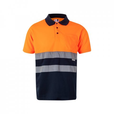 VL CUPID LARGE. Zweifarbiges Poloshirt im Bird-Eye-Design (160g/m&sup2;) mit kurzen &Auml;rmeln, aus Polyester (100%) - Marineblau/Orange