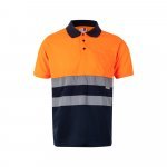 VL CUPID LARGE. Zweifarbiges Poloshirt im Bird-Eye-Design (160g/m&sup2;) mit kurzen &Auml;rmeln, aus Polyester (100%) - Marineblau/Orange