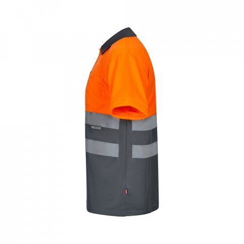 VL CUPID LARGE. Zweifarbiges Poloshirt im Bird-Eye-Design (160g/m&sup2;) mit kurzen &Auml;rmeln, aus Polyester (100%) - Grau/Orange