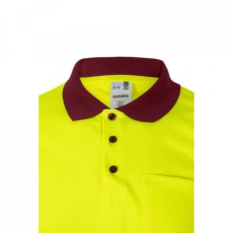 VL CUPID LARGE. Zweifarbiges Poloshirt im Bird-Eye-Design (160g/m&sup2;) mit kurzen &Auml;rmeln, aus Polyester (100%) - Burgunder/Gelb