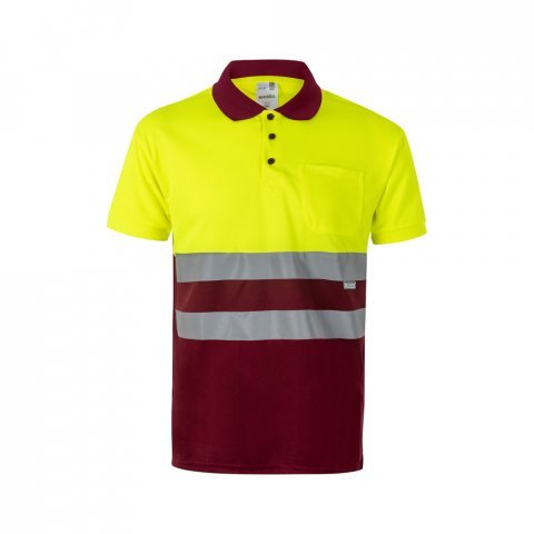 VL CUPID LARGE. Zweifarbiges Poloshirt im Bird-Eye-Design (160g/m&sup2;) mit kurzen &Auml;rmeln, aus Polyester (100%) - Burgunder/Gelb
