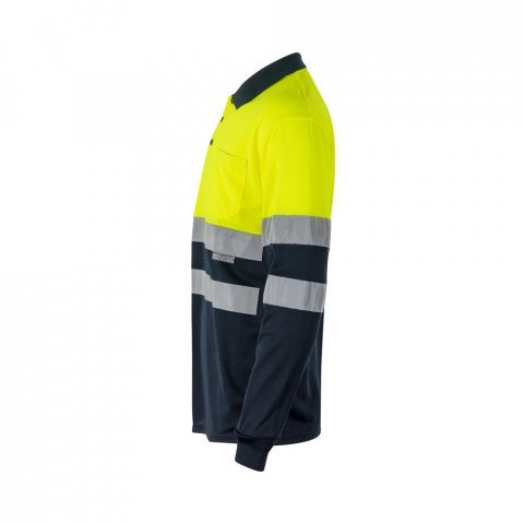 VL VULCAN. Polo bicolor ojo de p&aacute;jaro (160g/m&sup2;) con manga larga, en poli&eacute;ster (100%) - Azul marino/Amarillo