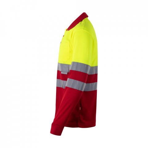 VL VULCAN. Polo bicolor ojo de p&aacute;jaro (160g/m&sup2;) con manga larga, en poli&eacute;ster (100%) - Rojo/Amarillo