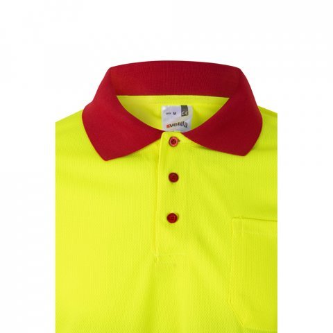 VL VULCAN. Polo bicolor ojo de p&aacute;jaro (160g/m&sup2;) con manga larga, en poli&eacute;ster (100%) - Rojo/Amarillo