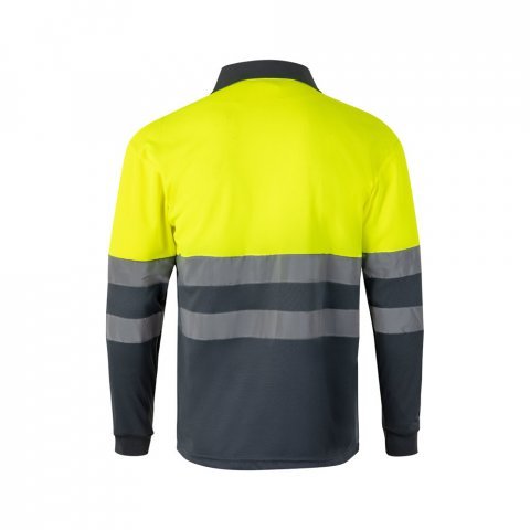 VL VULCAN. Polo bicolor ojo de p&aacute;jaro (160g/m&sup2;) con manga larga, en poli&eacute;ster (100%) - Gris/Amarillo