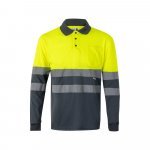 VL VULCAN. Polo bicolor ojo de p&aacute;jaro (160g/m&sup2;) con manga larga, en poli&eacute;ster (100%) - Gris/Amarillo