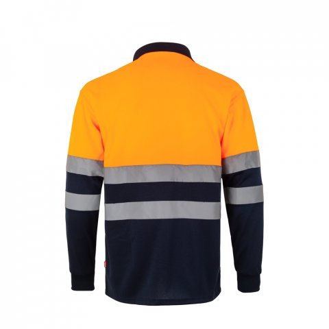 VL VULCAN. Polo bicolor ojo de p&aacute;jaro (160g/m&sup2;) con manga larga, en poli&eacute;ster (100%) - Azul marino/Naranja