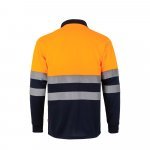 VL VULCAN. Polo bicolor ojo de p&aacute;jaro (160g/m&sup2;) con manga larga, en poli&eacute;ster (100%) - Azul marino/Naranja