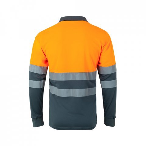 VL VULCAN. Polo bicolor ojo de p&aacute;jaro (160g/m&sup2;) con manga larga, en poli&eacute;ster (100%) - Gris/Naranja