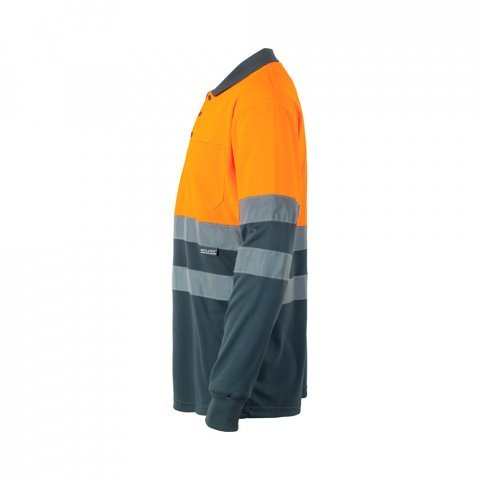 VL VULCAN. Polo bicolor ojo de p&aacute;jaro (160g/m&sup2;) con manga larga, en poli&eacute;ster (100%) - Gris/Naranja