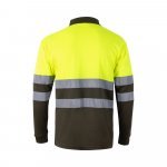 VL VULCAN. Polo bicolor ojo de p&aacute;jaro (160g/m&sup2;) con manga larga, en poli&eacute;ster (100%) - Verde militar/Amarillo