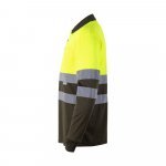 VL VULCAN. Polo bicolor ojo de p&aacute;jaro (160g/m&sup2;) con manga larga, en poli&eacute;ster (100%) - Verde militar/Amarillo