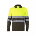 VL VULCAN. Polo bicolor ojo de p&aacute;jaro (160g/m&sup2;) con manga larga, en poli&eacute;ster (100%) - Verde militar/Amarillo