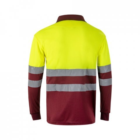 VL VULCAN. Polo bicolor ojo de p&aacute;jaro (160g/m&sup2;) con manga larga, en poli&eacute;ster (100%) - Burdeos/Amarillo