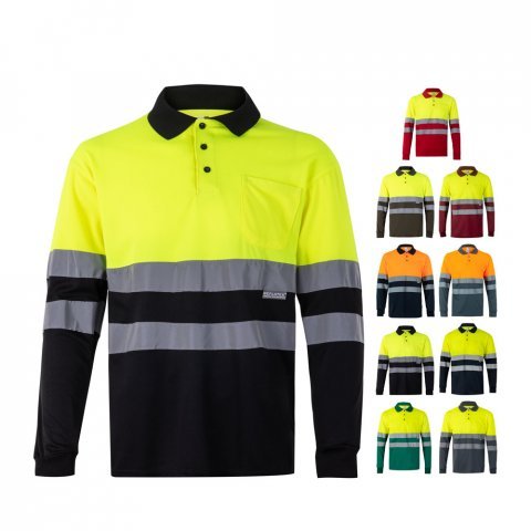 VL VULCAN. Polo bicolor ojo de p&aacute;jaro (160g/m&sup2;) con manga larga, en poli&eacute;ster (100%)